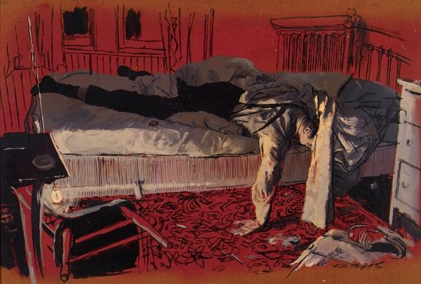 600x406 Dead Man Face Down On Bed By Austin Briggs On Artnet - Man On The Bed Painting