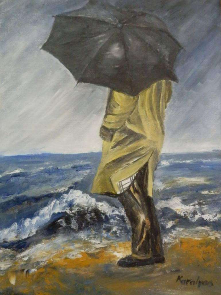 770x1027 Saatchi Art A Lonely Man Painting By Maria Karalyos - Man Painting