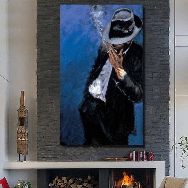 640x640 Top Skills Artist Hand Painted Abstract Knife Painting Smoking Man - Man Painting