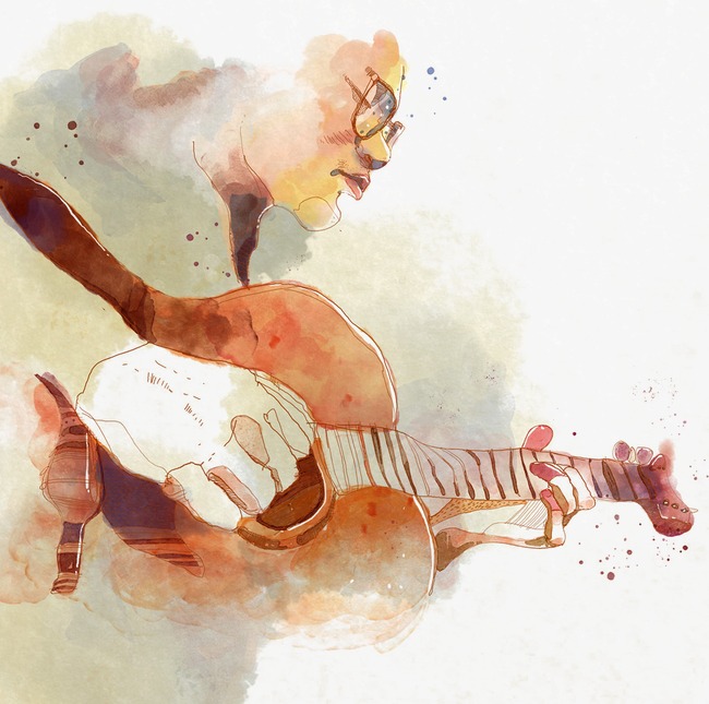 650x645 Painted Man Playing Guitar, Painted Figures Pattern, Musical - Man Playing Guitar Painting