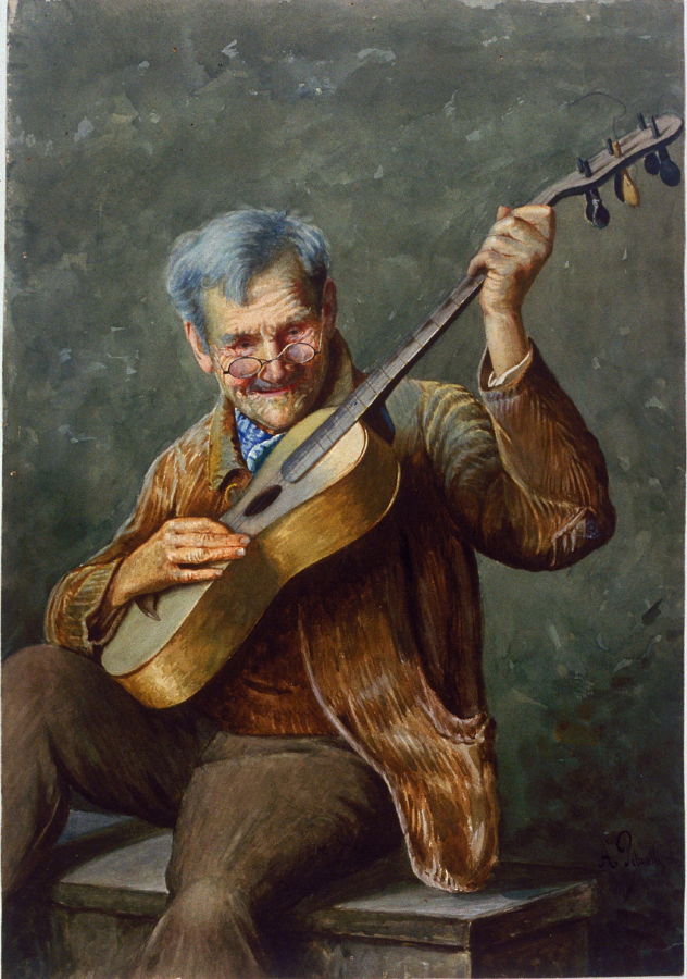 632x900 Untitled (Old Man Playing Guitar) - Man Playing Guitar Painting