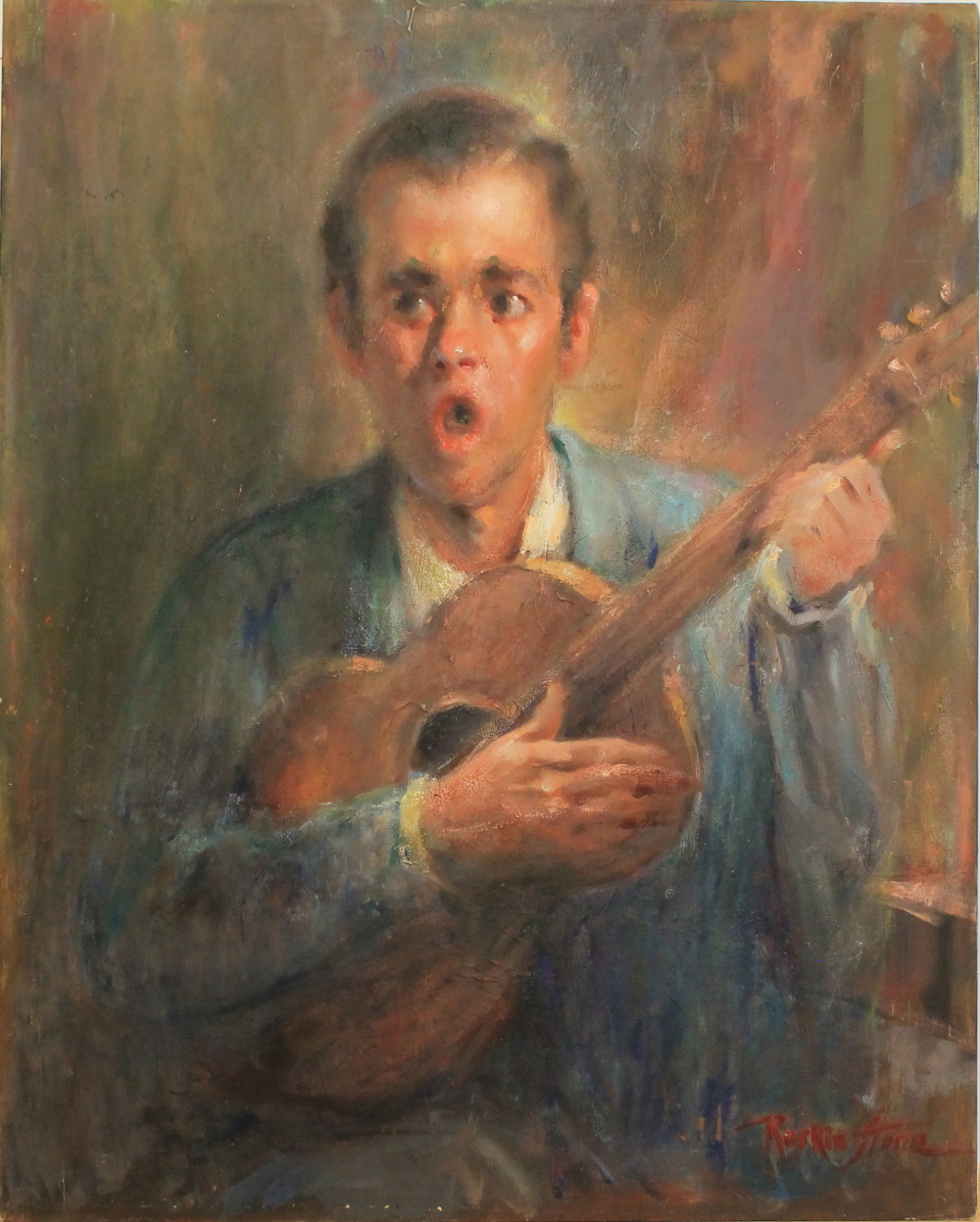 1000x1247 Young Man Playing A Guitar And Singing Library House Gallery - Man Playing Guitar Painting