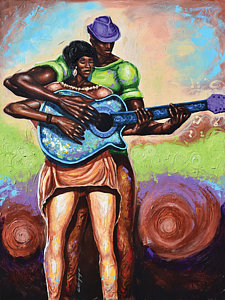 225x300 Guitar Playing The Same Tune Painting By The Art Of Dionja'Y - Man Playing Guitar Painting