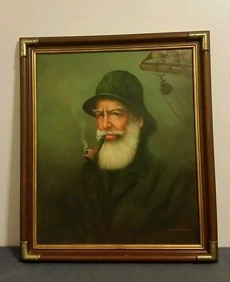 326x400 Old Man Smoking Pipe Oil Painting On Canvas Signed Kim Benson - Man Smoking Pipe Painting