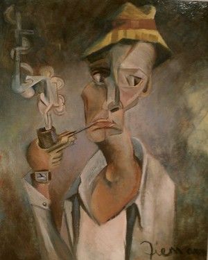 300x375 Saatchi Onlinertist Christian Nieman Painting, Man Smoking - Man Smoking Pipe Painting