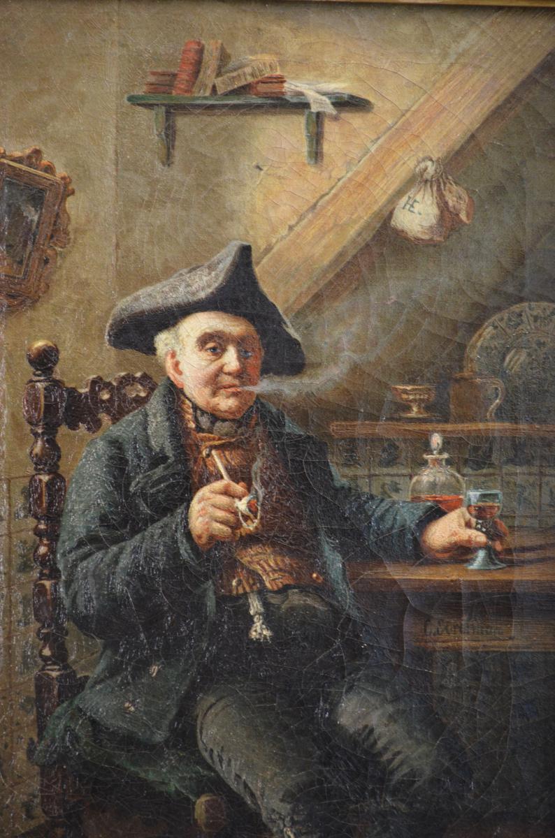 794x1200 Dutch Painting Signed Otto Eerelman Man Smoking Pipe - Man Smoking Pipe Painting