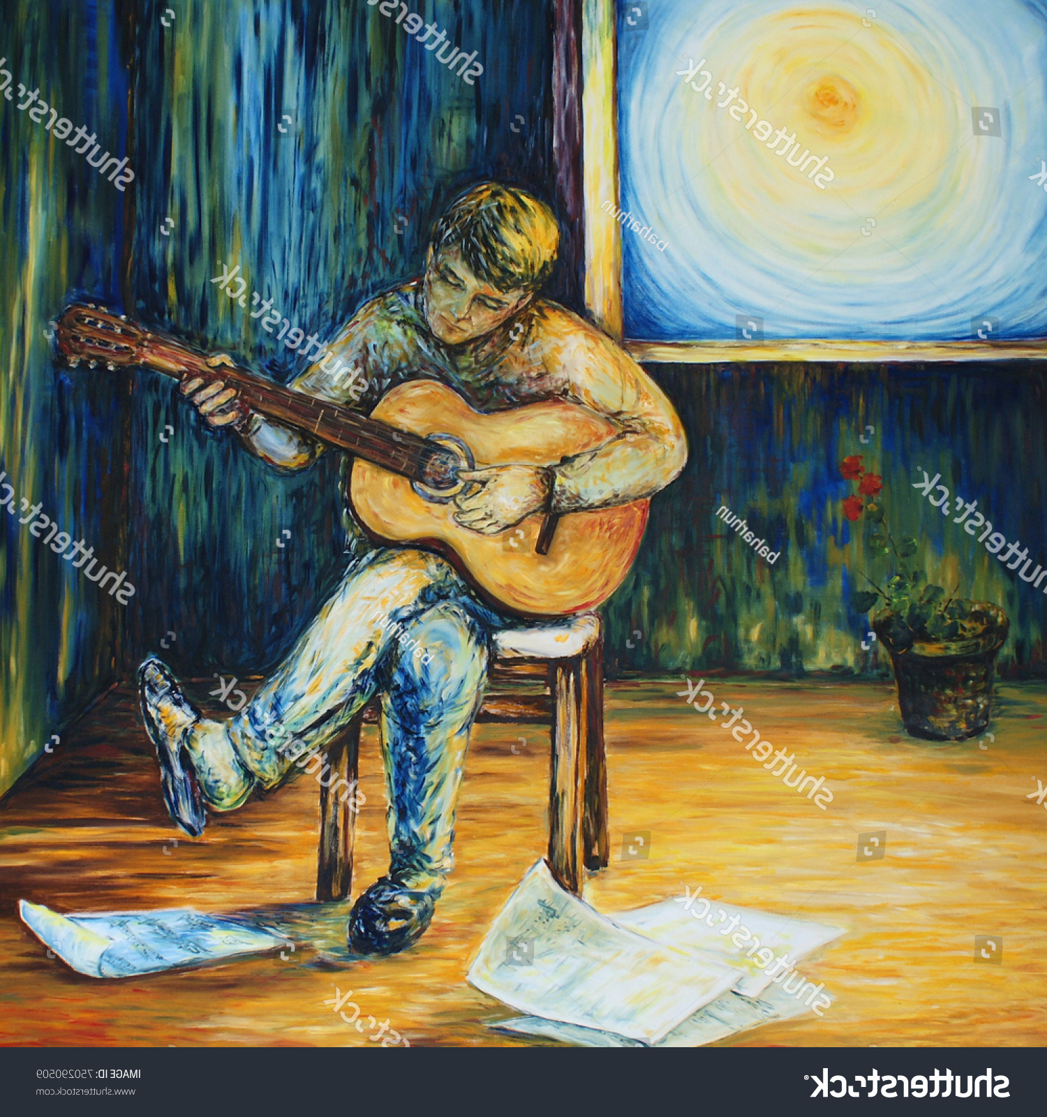 1500x1600 Man Playing Guitar Painting Oil Painting Man Playing Guitar - Man With Guitar Painting