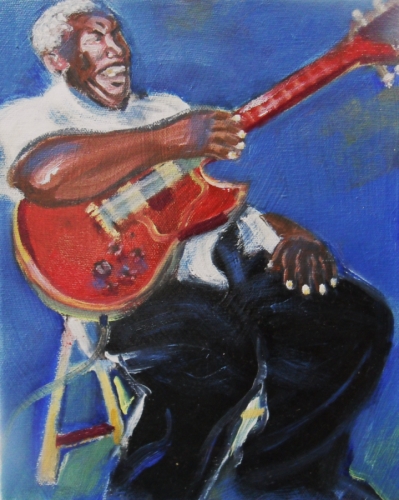 399x500 Painting The Old Man And The Guitar (Original Art By Sibylle - Man With Guitar Painting