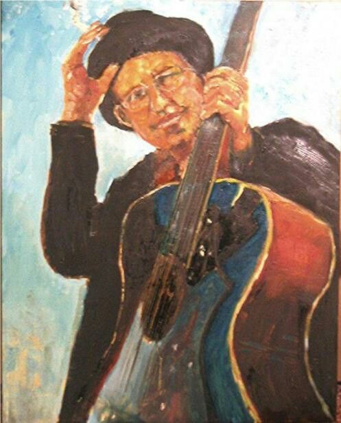 497x615 Painting Of Blues Man Guitar Player Guitar Art - Man With Guitar Painting