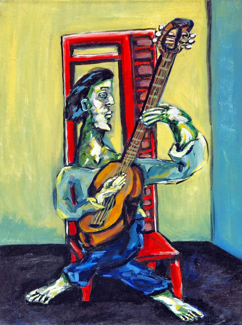 770x1036 Saatchi Art Man With Guitar Painting By Premdharma Gartlgruber - Man With Guitar Painting