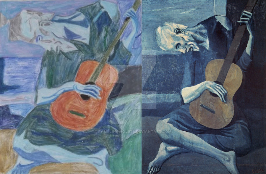 900x588 Blue Guitar Man - Man With Guitar Painting