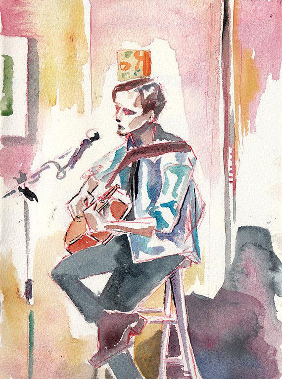 570x767 Young Man With Guitar Painting Of A Musician Music Art - Man With Guitar Painting