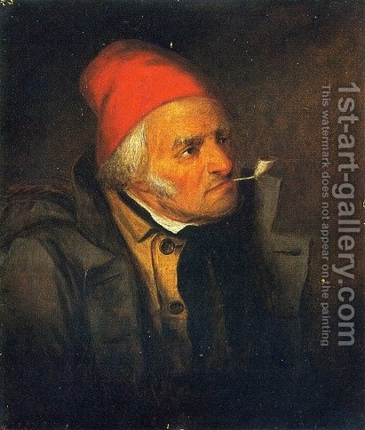 411x484 Man With Red Hat And Pipe Cornelius David Krieghoff Reproduction - Man With Pipe Painting