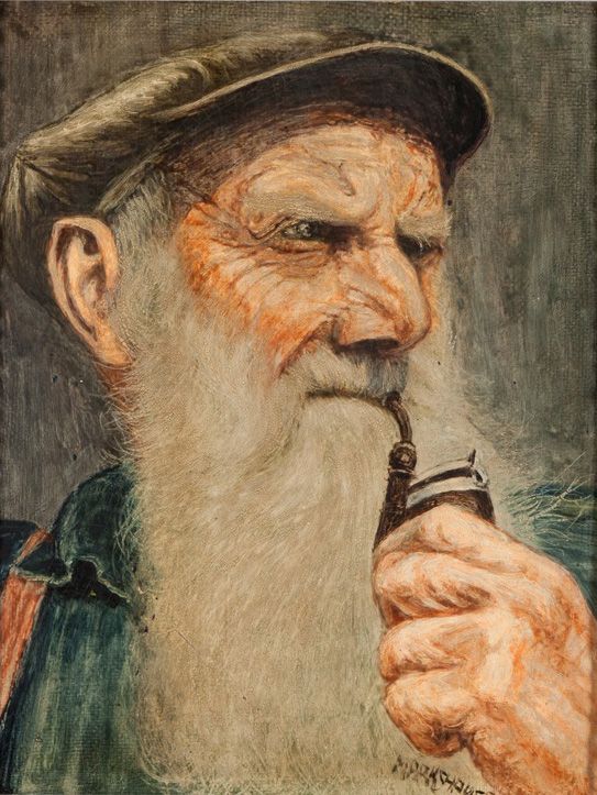 543x723 Markshausen. German Painter Of The 20th Century. Pipe Smoking - Man With Pipe Painting