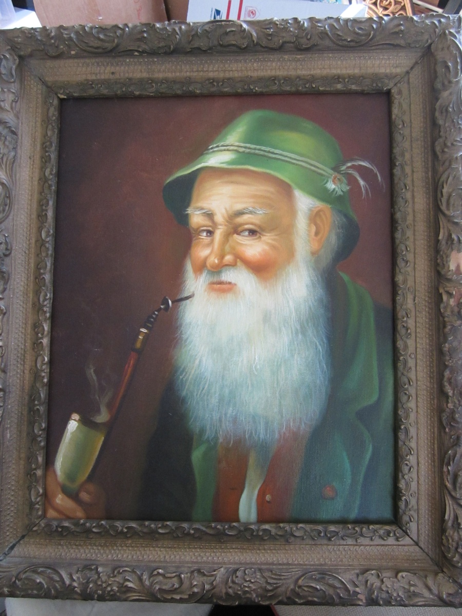 900x1200 Orginal Folk Art Oil Painting Old Man With Pipe Collectors Weekly - Man With Pipe Painting