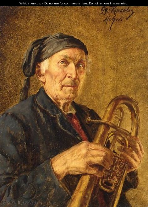 471x660 Portrait Of A Man Playing The Trumpet And A Man Smoking A Pipe - Man With Pipe Painting