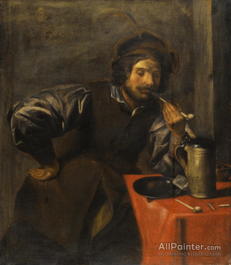 784x900 Theodoor Rombouts An Interior With A Man Seated At A Table Strewn - Man With Pipe Painting