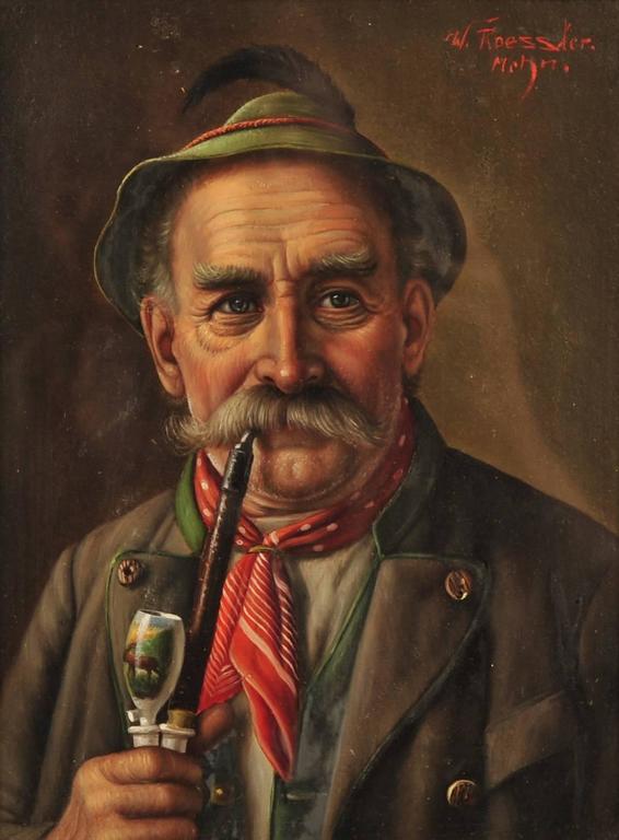 566x768 Walter Roessler - Man With Pipe Painting