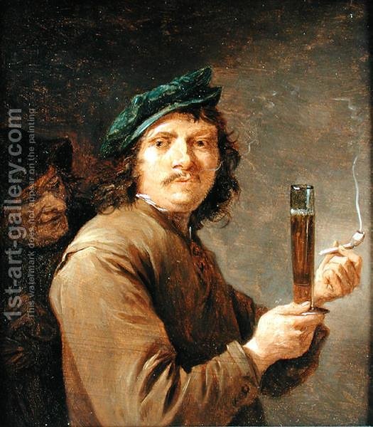 525x600 Man Holding A Pipe And A Glass Of Beer David The Younger Teniers - Man With Pipe Painting