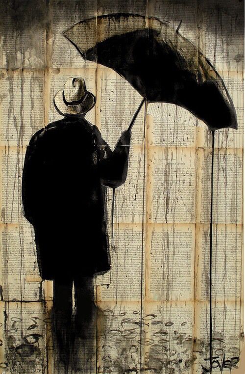 500x762 Man With Umbrella Painted On Print Paper Art Art On Printed - Man With Umbrella Painting