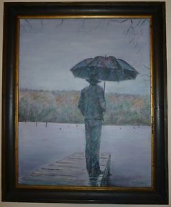 248x300 32x26 Acrylic Framed Painting Dark Figure With Umbrella Man - Man With Umbrella Painting