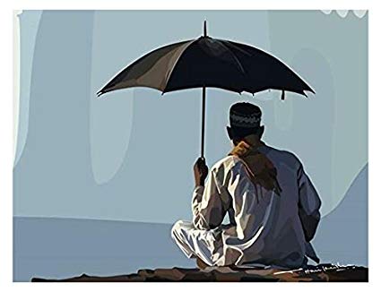 425x326 Strocurve Canvas Digital Painting Of A Man With Umbrella - Man With Umbrella Painting