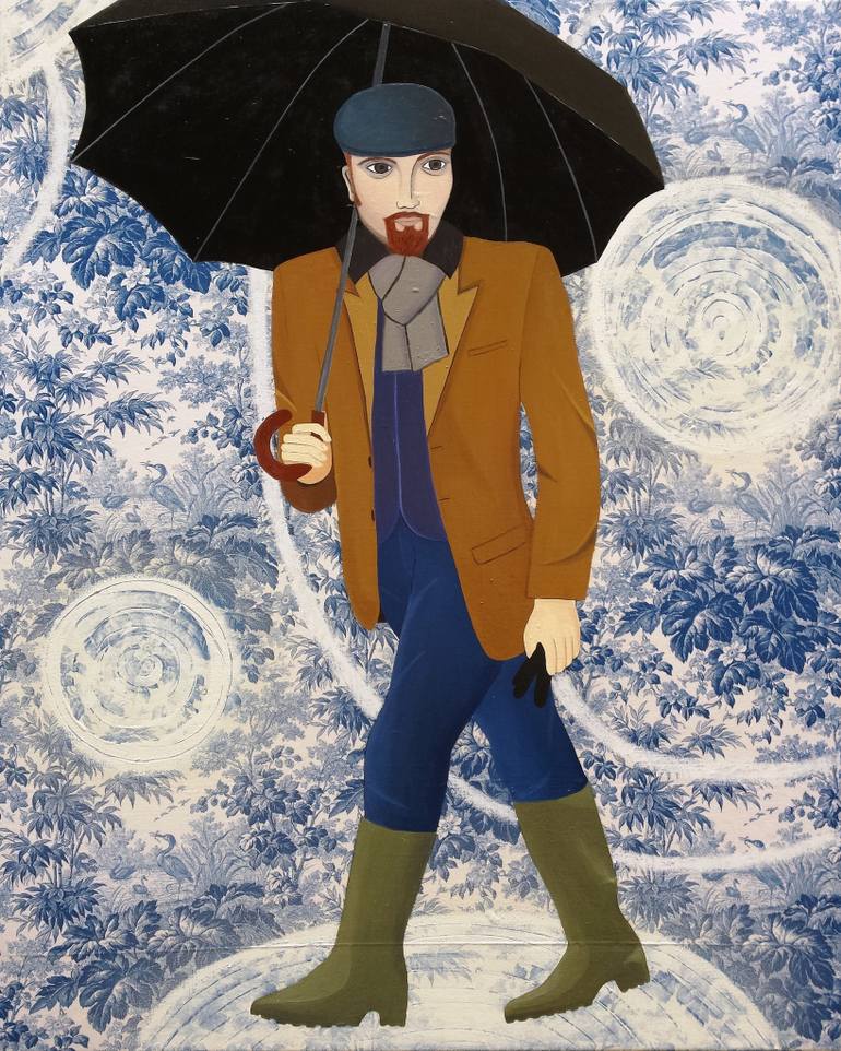 770x962 Saatchi Art Man With An Umbrella Painting By Alexandra Moskalenko - Man With Umbrella Painting