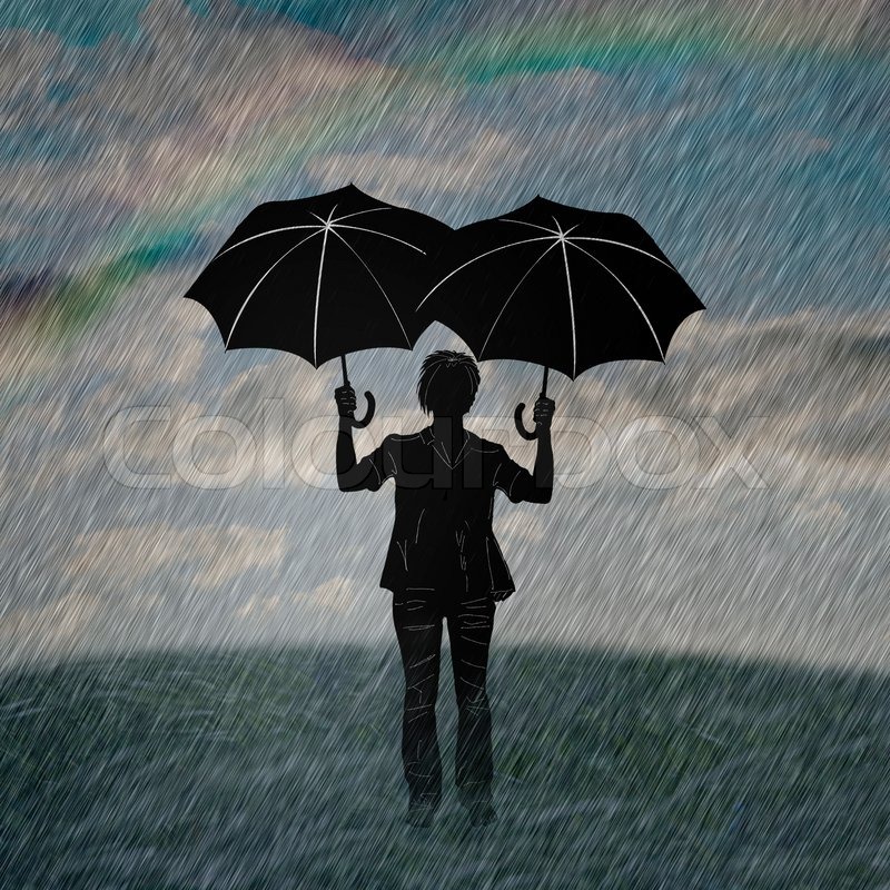 800x800 Bruno Veillardaltopressmaxppp Silhouette Of Man Holding Two - Man With Umbrella Painting