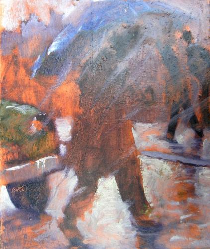 422x499 Joseph Bartnikowski - Man With Umbrella Painting