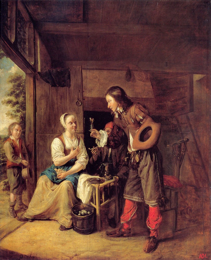 812x1000 Pieter De Hooch A Man Offering A Glass Of Wine To A Woman Painting - Man Woman Painting