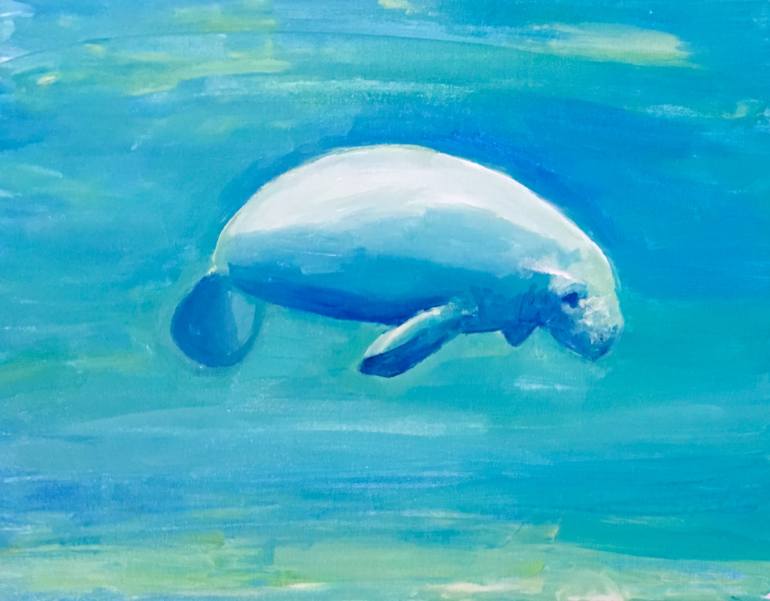 770x601 Saatchi Art Vulnerable Manatee Painting By Lucille Whitaker - Manatee Painting