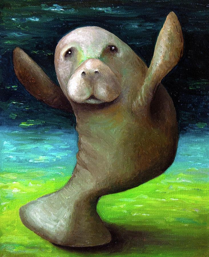 732x900 Dance Of The Manatee Painting By Leah Saulnier The Painting Maniac - Manatee Painting