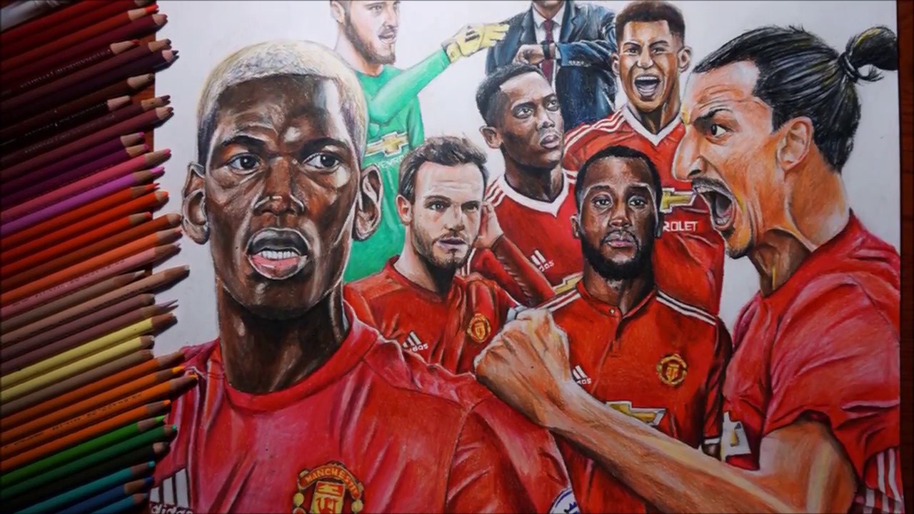 1280x720 Drawing Manchester United 17 18 (Pogba, Lukaku, Rashford, Martial - Manchester United Painting