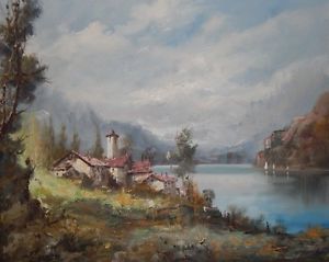 300x239 Carlo Mancini 19th Century Oil Painting On Canvas Mountain Scene - Mancini Painting
