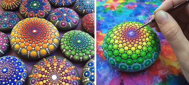 640x290 Artist Turns Ocean Stones Into Tiny Mandalas By Painting Colourful - Mandala Art Painting