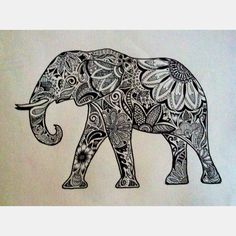 236x236 Vector Elephant Silhouette With Indian Floral Pattern Isolated - Mandala Elephant Painting