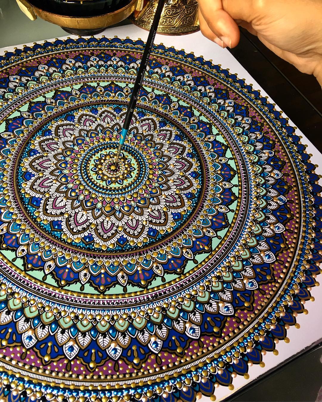 1080x1349 New Painted Mandalas Gilded With Gold Leaf By Artist Asmahan Rose - Mandala Painting