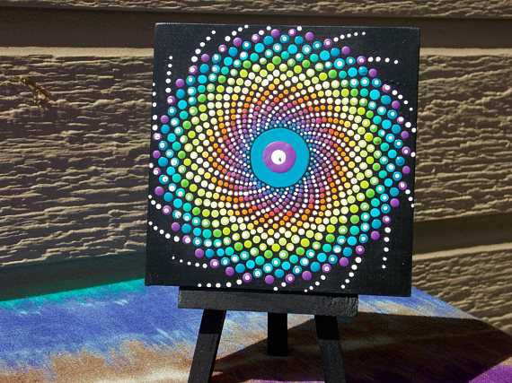 570x427 Rainbow Spiral Dot Mandala Painting Mini 4 X 4 - Mandala Painting