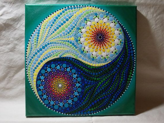 570x428 Yin Yang Dot Mandala Painting, 10x10 Inch On Stretched Canvas - Mandala Painting