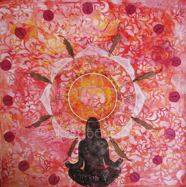 600x603 Sunset Nature Mandala Mixed Media Mandala On Canvas. Original Art - Mandala Painting Online