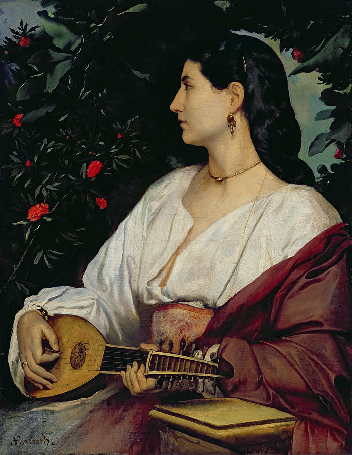 697x900 The Mandolin Player Painting By Anselm Feuerbach - Mandolin Painting