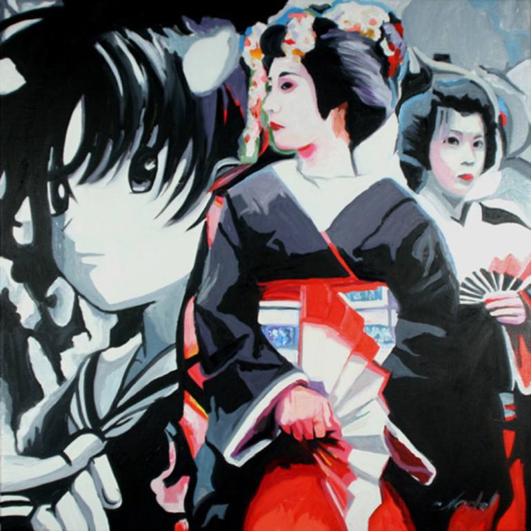 770x769 Saatchi Art Geisha Manga 7 Painting By Clotilde Nadel - Manga Painting