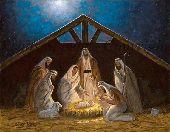 570x444 Nativity Painting - Manger Painting