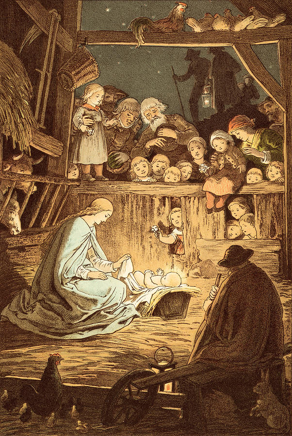 602x900 The Babe Lying In A Manger Painting By Victor Paul Mohn - Manger Painting