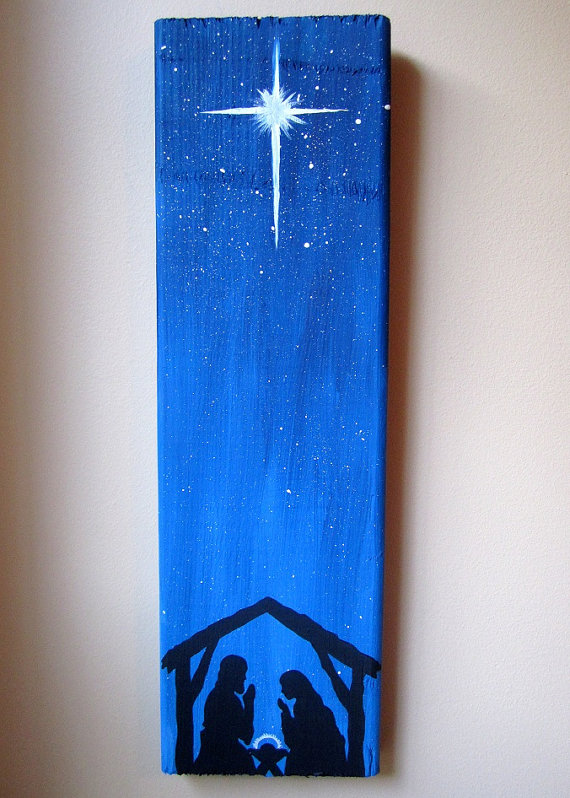 570x798 Hand Painted Nativity Scene Christmas Decor By Imaginarysigns - Manger Scene Painting