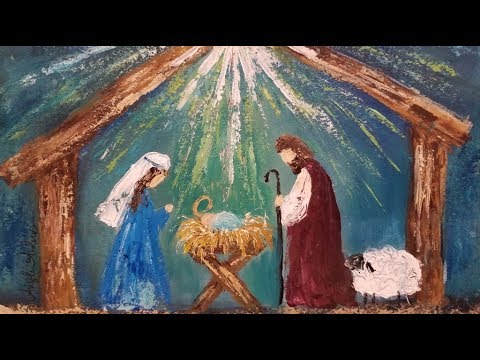 480x360 Simple Palette Knife Nativity Christmas Acrylic Painting Tutorial - Manger Scene Painting