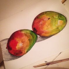 236x236 Mangoes Watercolor Painting Original From Kauai Hawaii Tropical - Mango Painting