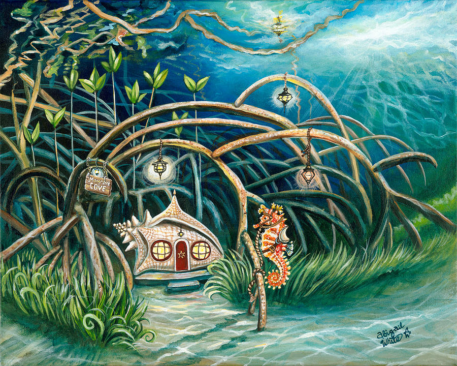 900x720 Mangrove Cove Painting By Abigail White - Mangrove Painting