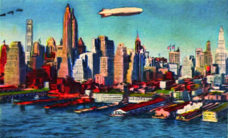 900x548 Lower Manhattan Skyline New York City Painting By Vincent Monozlay - Manhattan Painting