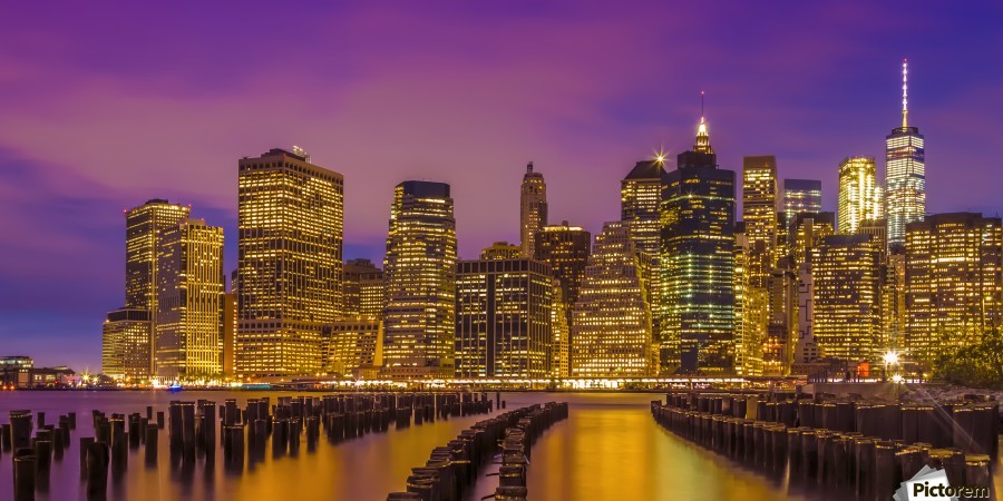 900x450 Manhattan Skyline Bright Sunset Panoramic - Manhattan Skyline Painting